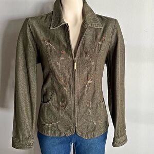 Vintage Krazy Kat Green Embroidered Denim Jacket 90s Cottagecore